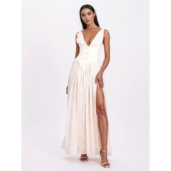 Sabrina Butter Yellow High Slit Maxi Dress - Picture 5 of 14